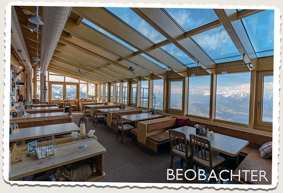 Hecherhaus Alpine Lodge Panorama Restaurant Panoramaterrasse Bar Oesterreich Tiroll Gebirge Alps Sport Touristik Fahrrad Mountain Seilbahn